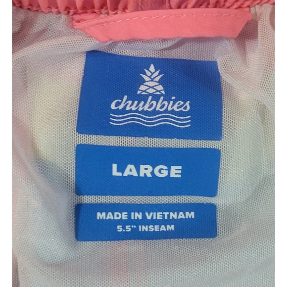 Chubbies The Hotdoggers Swim Trunk w/ Liner Mens Large 5.5" Inseam Pink Yellow - Picture 2 of 11
